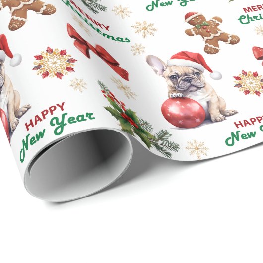 Santa Hat French Bulldog Christmas Cadeaupapier (Rol Hoek)