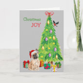 Santa Hat French Bulldog en kerstboom Feestdagen Kaart (Voorkant)
