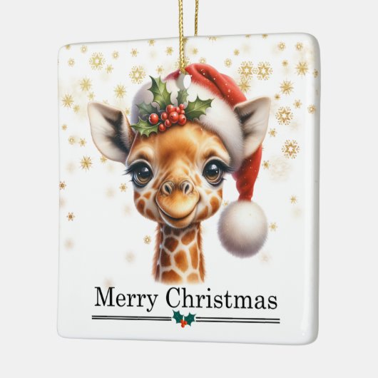 Santa Hat Funny Giraffe Merry Christmas Keramisch Ornament (Links)