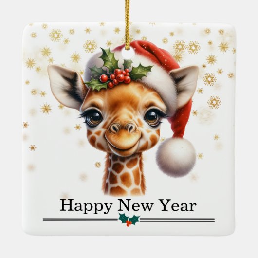 Santa Hat Funny Giraffe Merry Christmas Keramisch Ornament (Achterkant)