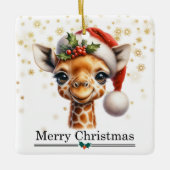 Santa Hat Funny Giraffe Merry Christmas Keramisch Ornament (Voorkant)