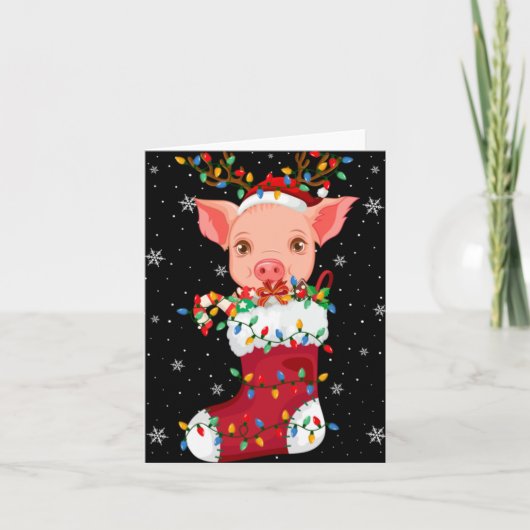 Santa Hat G Animal In Socks Xmas Tree Lights T Shi Kaart (Voorkant)