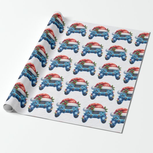 Santa Hat Game Controller Wrapping Paper Cadeaupapier (Uitgerold)
