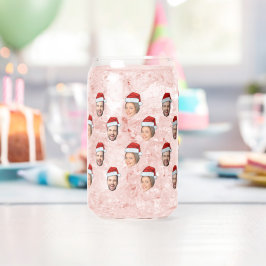 Santa Hat Gepersonaliseerd Gezicht 2 Foto Kerstcad Blikvorm Glas
