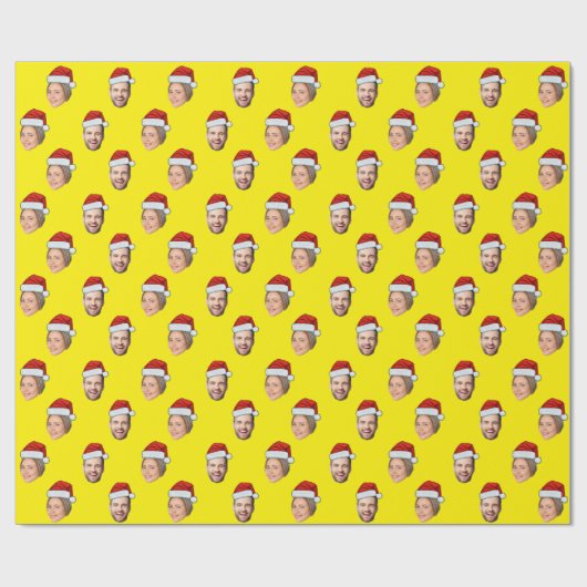 Santa Hat Gepersonaliseerd Gezicht 2 Foto Kerstcad Cadeaupapier (Vlak)