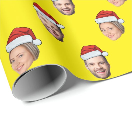Santa Hat Gepersonaliseerd Gezicht 2 Foto Kerstcad Cadeaupapier (Rol Hoek)