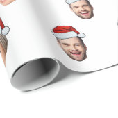 Santa Hat Gepersonaliseerd Gezicht 2 Foto Kerstcad Cadeaupapier (Rol Hoek)