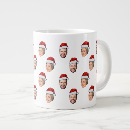 Santa Hat Gepersonaliseerd Gezicht 2 Foto Kerstcad Grote Koffiekop (Voorkant rechts)