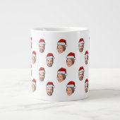 Santa Hat Gepersonaliseerd Gezicht 2 Foto Kerstcad Grote Koffiekop (Voorkant)