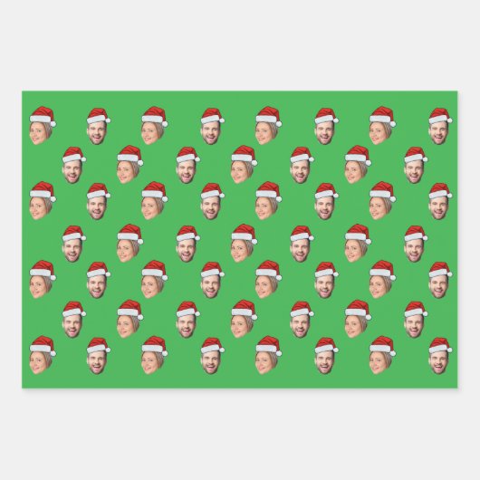 Santa Hat Gepersonaliseerd Gezicht 2 Foto Kerstcad Inpakpapier Vel (Voorkant 2)