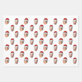 Santa Hat Gepersonaliseerd Gezicht 2 Foto Kerstcad Inpakpapier Vel (Voorkant)