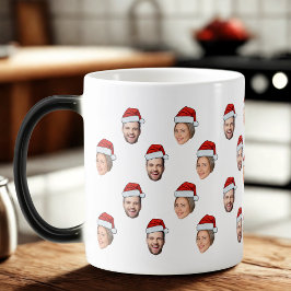 Santa Hat Gepersonaliseerd Gezicht 2 Foto Kerstcad Magische Mok