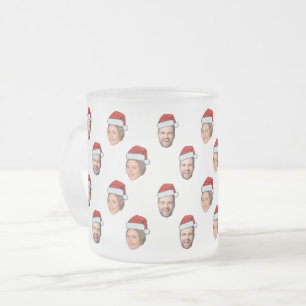 Santa Hat Gepersonaliseerd Gezicht 2 Foto Kerstcad Matglas Koffiemok