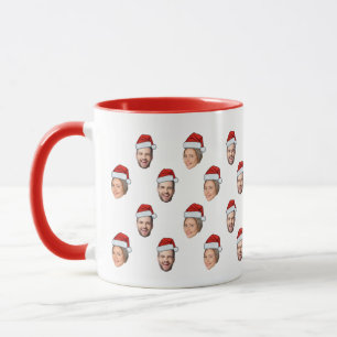 Santa Hat Gepersonaliseerd Gezicht 2 Foto Kerstcad Mok