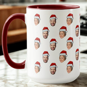 Santa Hat Gepersonaliseerd Gezicht 2 Foto Kerstcad Mok