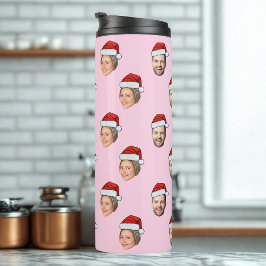 Santa Hat Gepersonaliseerd Gezicht 2 Foto Kerstcad Thermosbeker