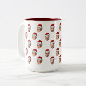Santa Hat Gepersonaliseerd Gezicht 2 Foto Kerstcad Tweekleurige Koffiemok (Voorkant links)