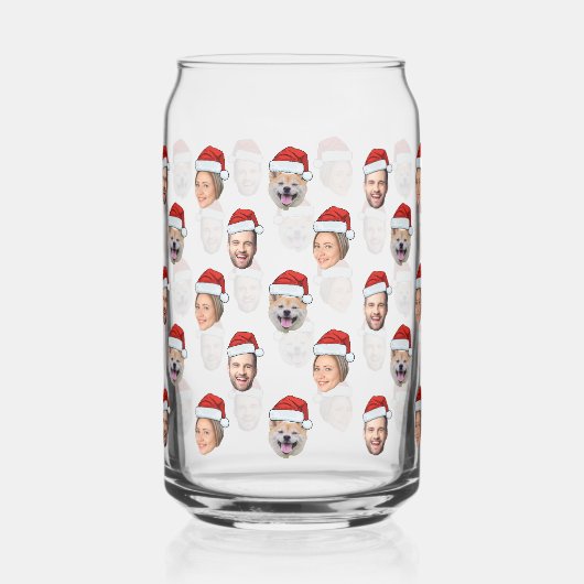 Santa Hat Gepersonaliseerd Gezicht 3 Foto Kerstcad Blikvorm Glas (Voorkant)