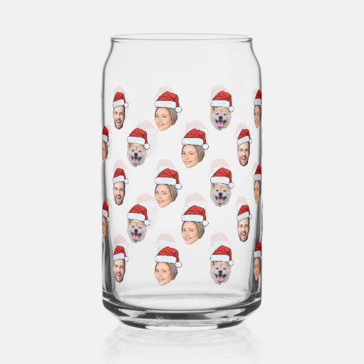 Santa Hat Gepersonaliseerd Gezicht 3 Foto Kerstcad Blikvorm Glas (Links)