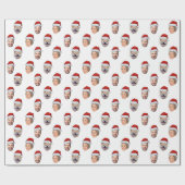 Santa Hat Gepersonaliseerd Gezicht 3 Foto Kerstcad Cadeaupapier (Vlak)