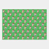 Santa Hat Gepersonaliseerd Gezicht 3 Foto Kerstcad Inpakpapier Vel (Voorkant 2)