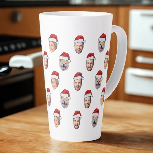 Santa Hat Gepersonaliseerd Gezicht 3 Foto Kerstcad Latte Mok
