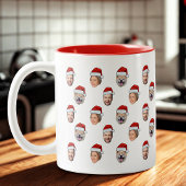 Santa Hat Gepersonaliseerd Gezicht 3 Foto Kerstcad Tweekleurige Koffiemok