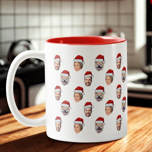 Santa Hat Gepersonaliseerd Gezicht 3 Foto Kerstcad Tweekleurige Koffiemok