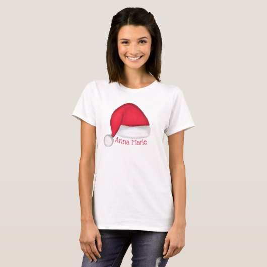 Santa Hat Gepersonaliseerd T Shirt (Voorkant volledig)