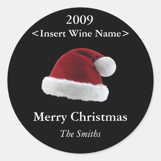 Santa Hat Gepersonaliseerd Wijnlabel Ronde Sticker (Voorkant)