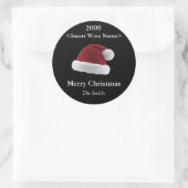 Santa Hat Gepersonaliseerd Wijnlabel Ronde Sticker (Tas)