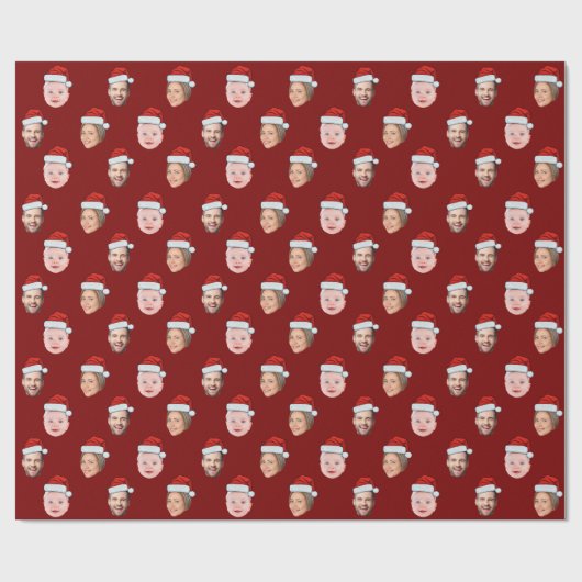 Santa Hat Gezicht Gift, Custom Face 3 Foto Kerstmi Cadeaupapier (Vlak)