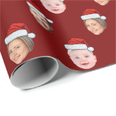 Santa Hat Gezicht Gift, Custom Face 3 Foto Kerstmi Cadeaupapier (Rol Hoek)
