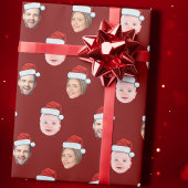 Santa Hat Gezicht Gift, Custom Face 3 Foto Kerstmi Cadeaupapier