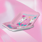 Santa Hat Ghosts met kerstboom en Cadeaus Papieren Bordje