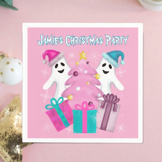 Santa Hat Ghosts met kerstboom en Cadeaus Servet