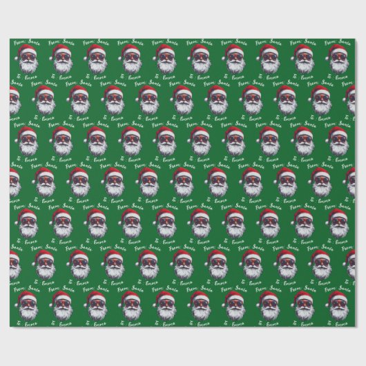 Santa Hat Gift Wrap, Custom Name Holiday Gift Cadeaupapier (Vlak)