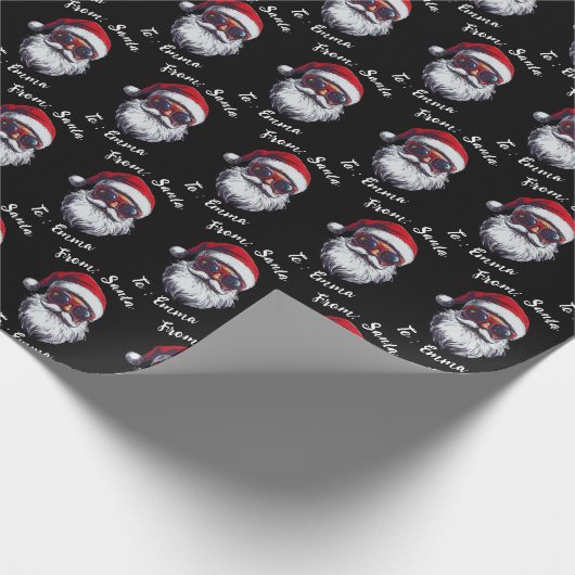 Santa Hat Gift Wrap, Custom Name Kids Boy Girls Cadeaupapier (Hoek)