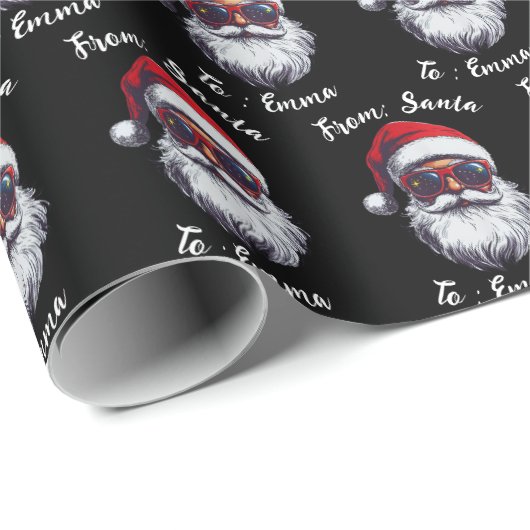 Santa Hat Gift Wrap, Custom Name Kids Boy Girls Cadeaupapier (Rol Hoek)