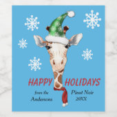 Santa Hat Giraffe Sneeuwvlok Wijn Etiket (Enkel label)