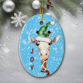 Santa Hat Giraffe Snowflake Background Kinder Keramisch Ornament