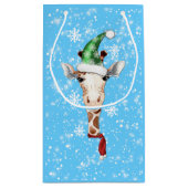 Santa Hat Giraffe Snowflake Blue Klein Cadeauzakje (Achterkant)