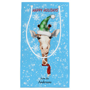 Santa Hat Giraffe Snowflake Blue Klein Cadeauzakje
