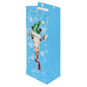 Santa Hat Giraffe Snowflake Blue Wine Gift Bag Wijn Cadeautas (Achterkant Gekanteld)