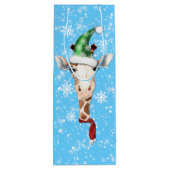 Santa Hat Giraffe Snowflake Blue Wine Gift Bag Wijn Cadeautas (Achterkant)