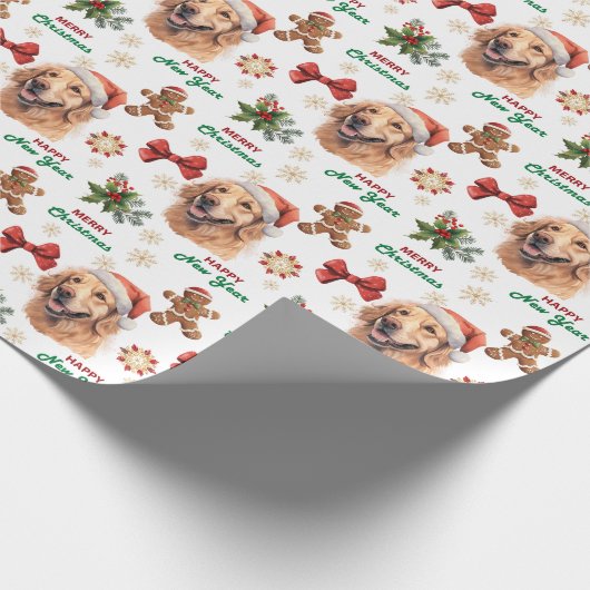 Santa Hat Golden Retriever Dog Christmas Cadeaupapier (Hoek)