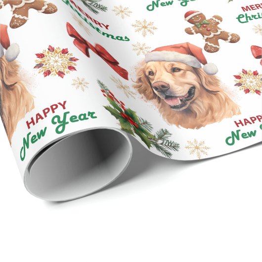 Santa Hat Golden Retriever Dog Christmas Cadeaupapier (Rol Hoek)