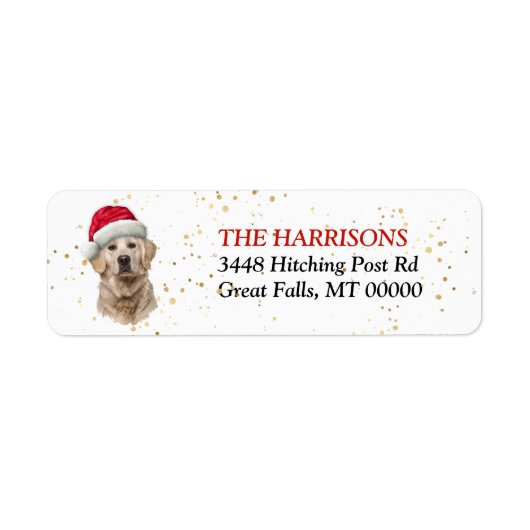 Santa Hat Golden Retriever Dog Return Address Etiket (Voorkant)