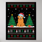 Santa Hat Golden Retriever Dog Xmas Tree Lights Ug Poster (Voorkant)