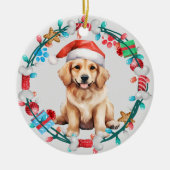 Santa Hat Golden Retriever Puppy Botkrans Keramisch Ornament (Voorkant)